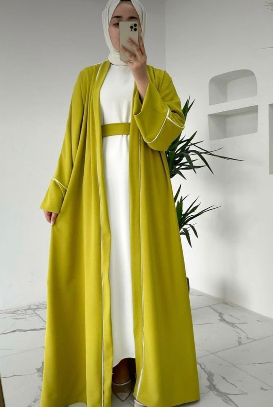 Elegant mustard green Abaya 4 piece set