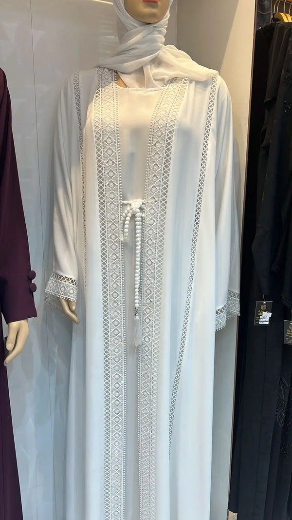 PURE PEARL WHITE BRIDAL ABAYA & HIJAB SET ABAYA ONLINE